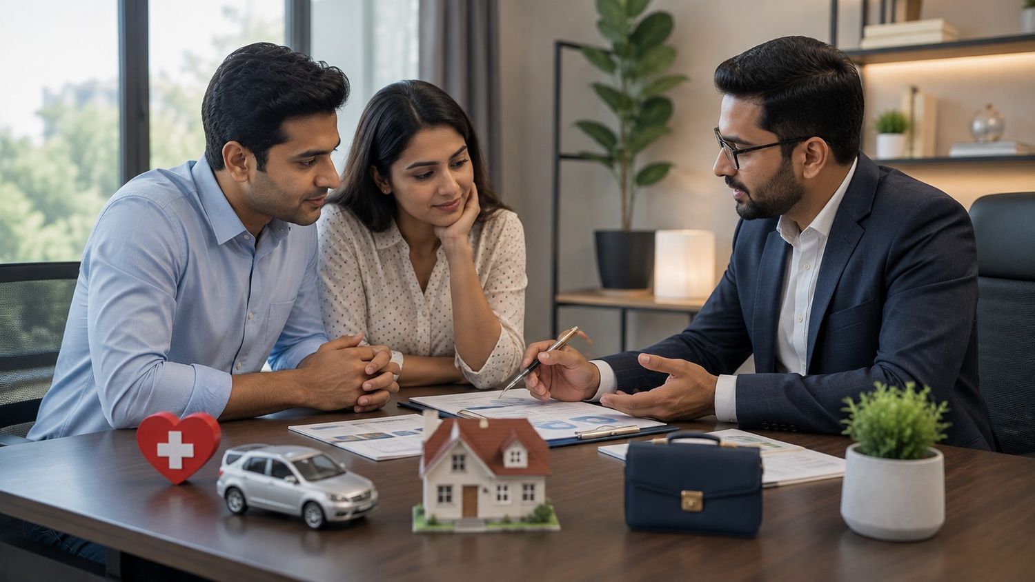 Family reviewing insurance policy documents