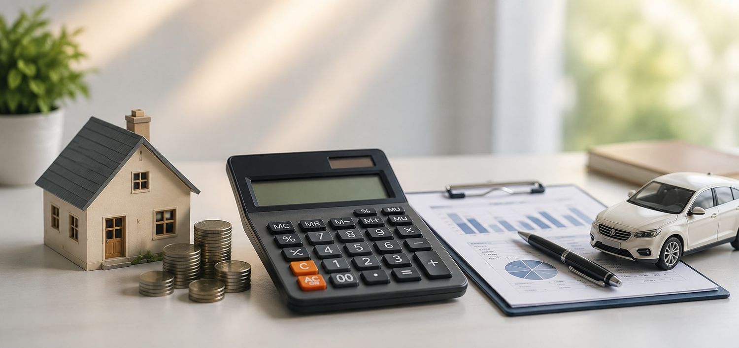 Calculator and financial documents on a desk